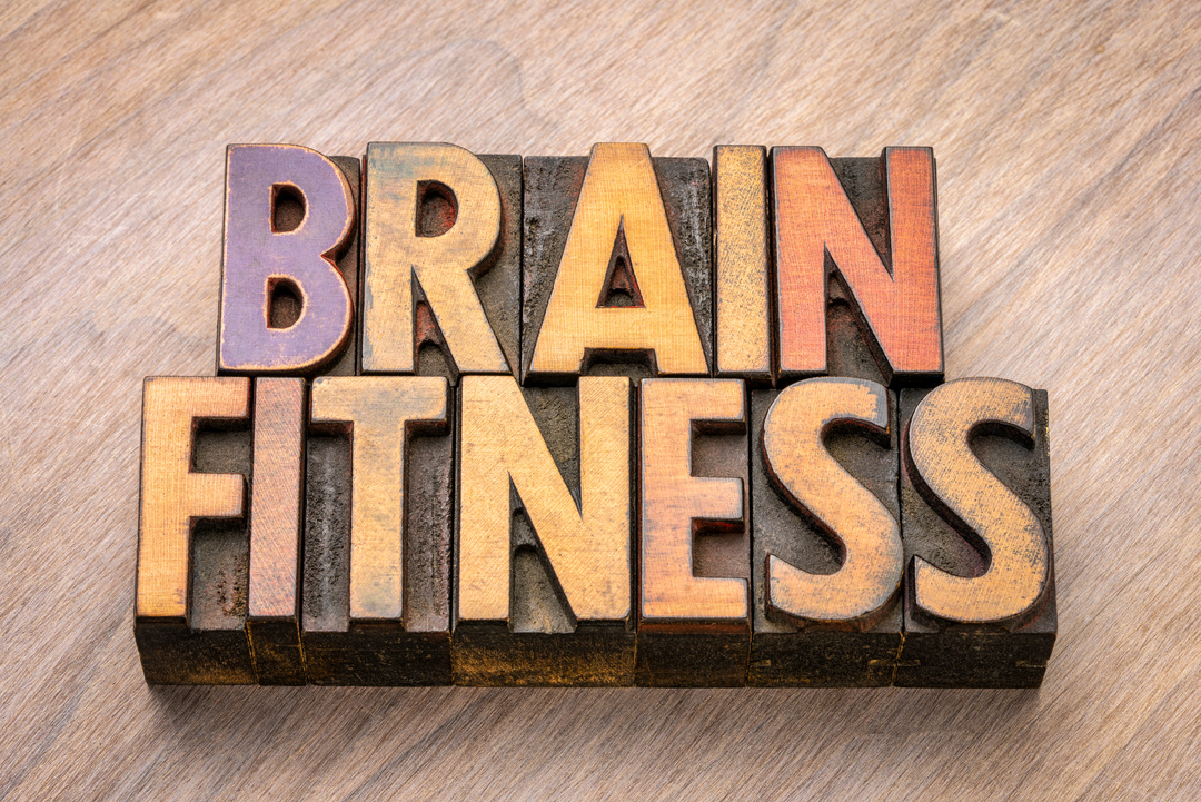 brain fitness word abstract in vintage wood type